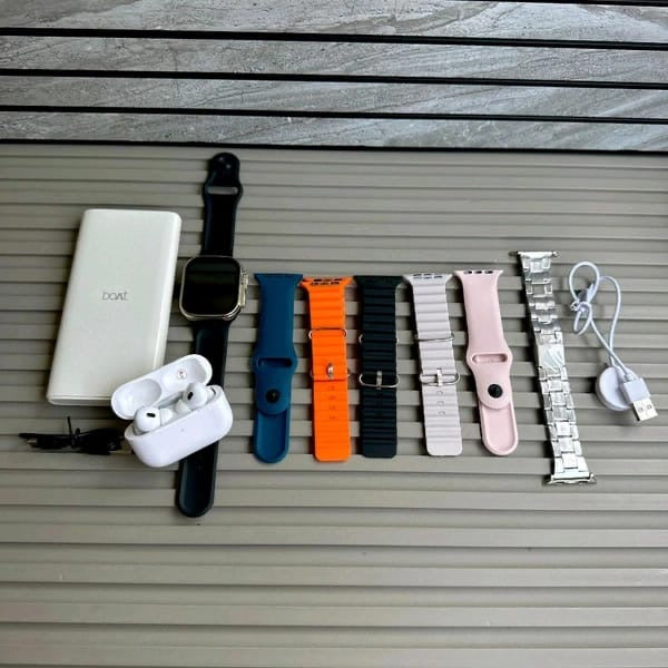 *7 in 1 Smartwatch Combo Set with 7 Interchangeable Straps,*  🔥10,000 mah boat powebank 🔥tws airpod 🔥