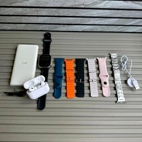 *7 in 1 Smartwatch Combo Set with 7 Interchangeable Straps,*  🔥10,000 mah boat powebank 🔥tws airpod 🔥